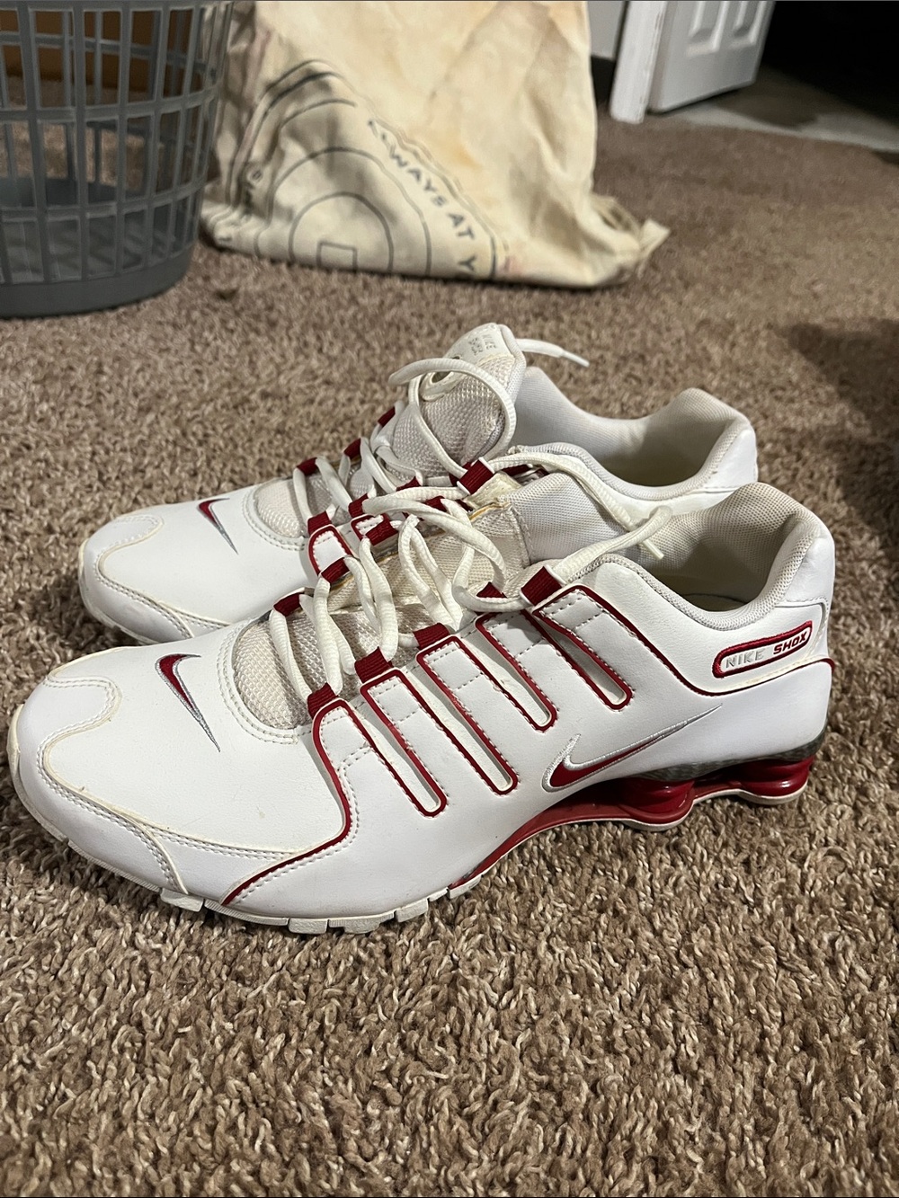 Nike White and Red Shox Running Sneakers